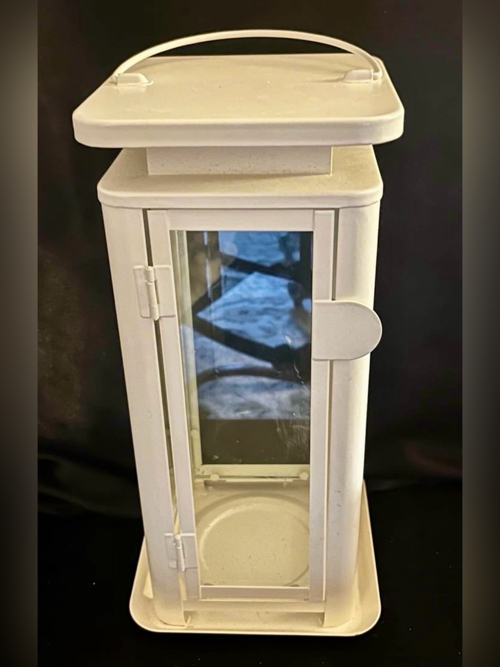 White Metal Lantern with Glass Panels